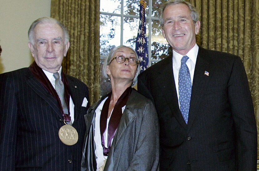 Carlisle Floyd, left, with dancer, producer, choreographer Twyla Tharp (center) and former...