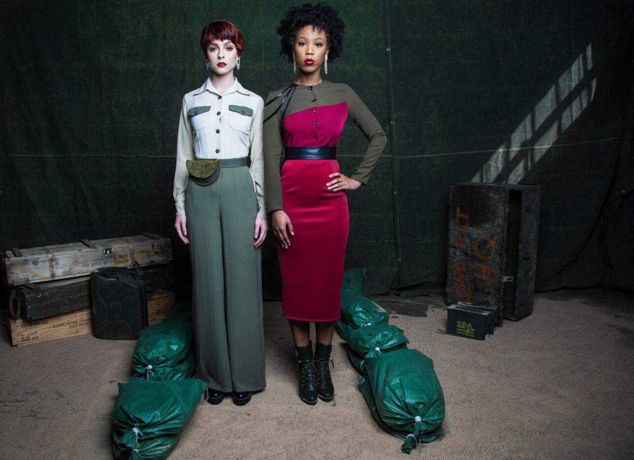 Alivia Smith (left) in Desert Storm and Aijha Yvanna in the Cadet Blouse and Pencil Skirt...