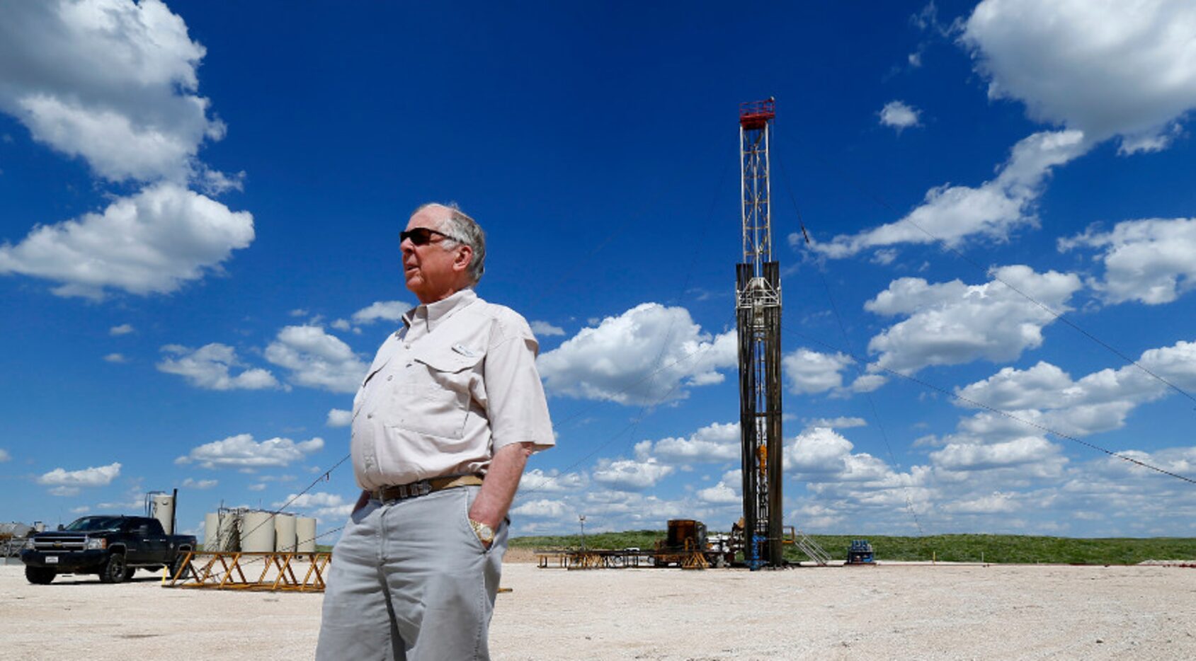 Businessman T. Boone Pickens visits one of his oil drilling sites on the Mesa Vista Ranch in...