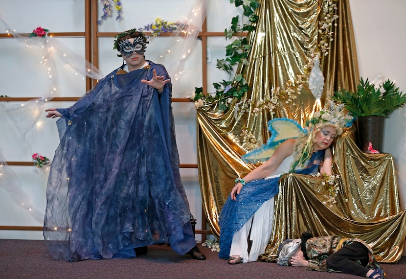 From left: Patrick Gnage, Rebecca Beasley and Asher Beasley perform during a dress rehearsal...