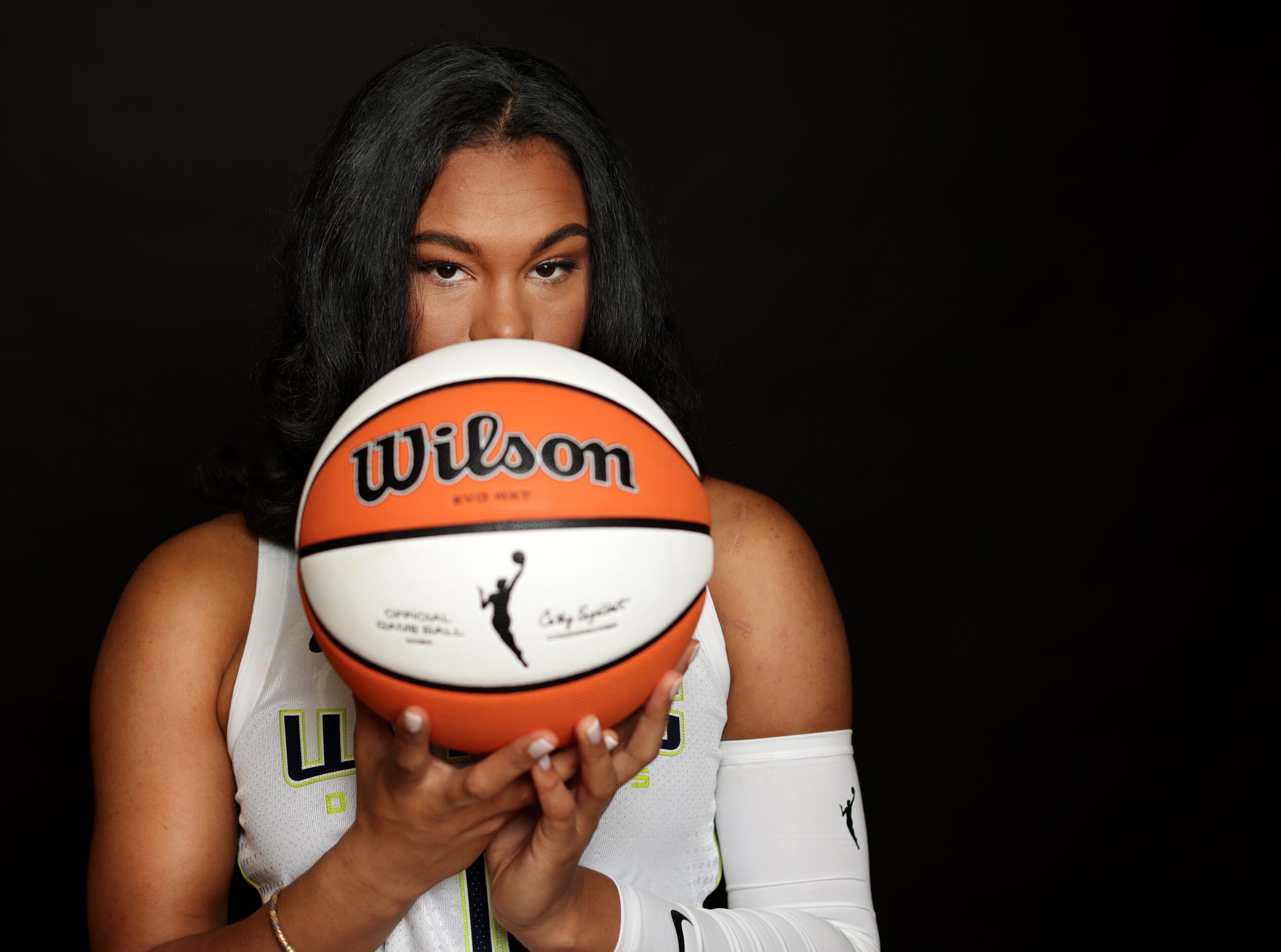 #0 Satou Sabally with The Dallas Wings poses for a photograph at College Park Center in...