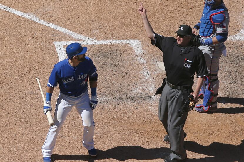 TORONTO, CANADA - JUNE 9: Jose Bautista #19 of the Toronto Blue Jays is ejected in the ninth...