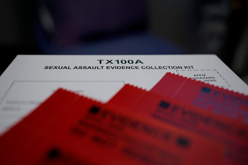 A Sexual Assault Evidence Collection Kit, or Rape Kit, rests on a table in an examination...