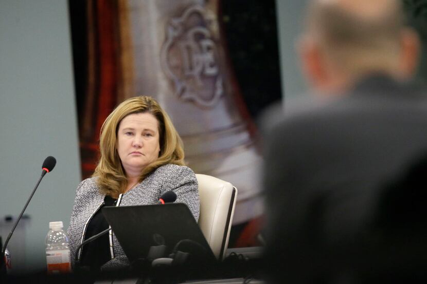 Kelly Gottschalk, executive director of the Dallas Police and Fire Pension System, listens...