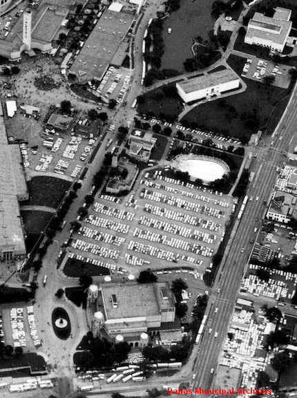 An aerial view of the Fair Park pool. The pool closed in 1959.  