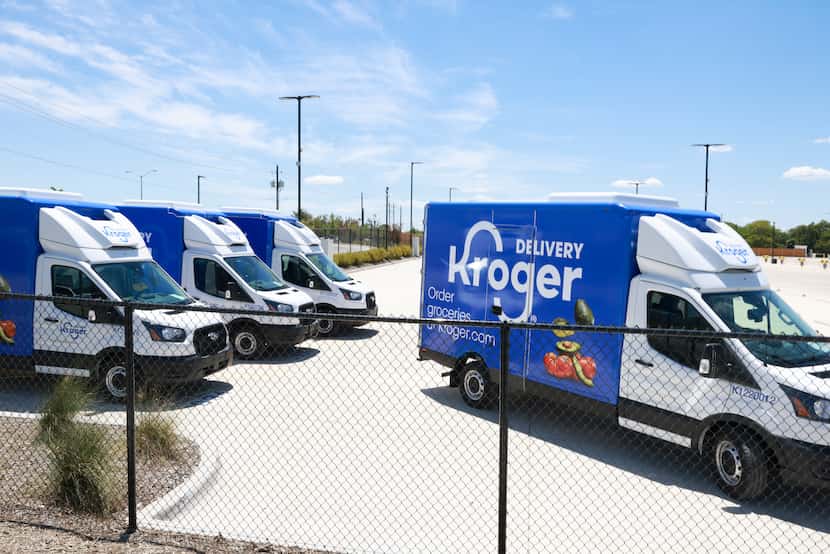 Kroger employees drive refrigerated trucks to make deliveries from Kroger’s new fulfillment...