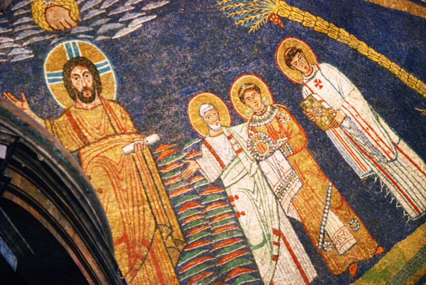 Rome's earliest churches had plain exteriors but spectacular mosaics on the walls inside,...