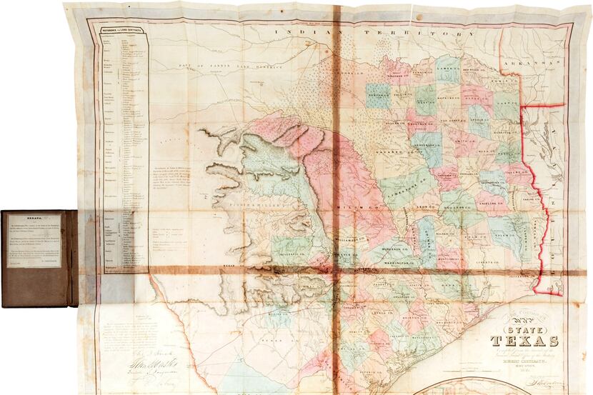 In this undated photo provided by Heritage Auctions is a 1849 first edition map of Texas,...