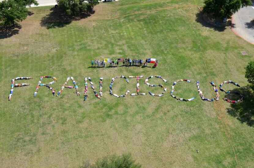 
University of Dallas students spell out “Franciscus” in honor of Pope Francis. Students at...