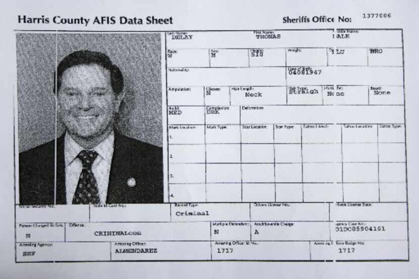 A photocopy of Rep. Tom Delay's, R-Texas, arrest data sheet in this Oct, 21 2005 file photo.