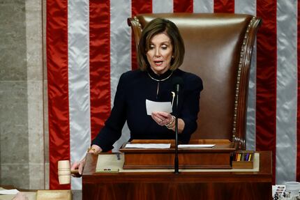 House Speaker Nancy Pelosi announces the passage of article II of impeachment against...