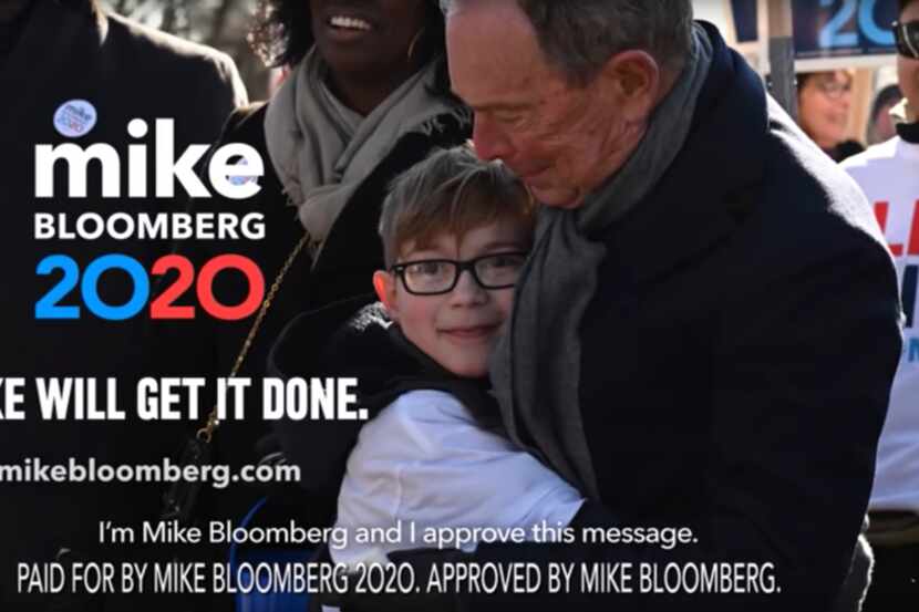 This image provided by Mike Bloomberg’s campaign shows a scene from his 2020 Super Bowl NFL...