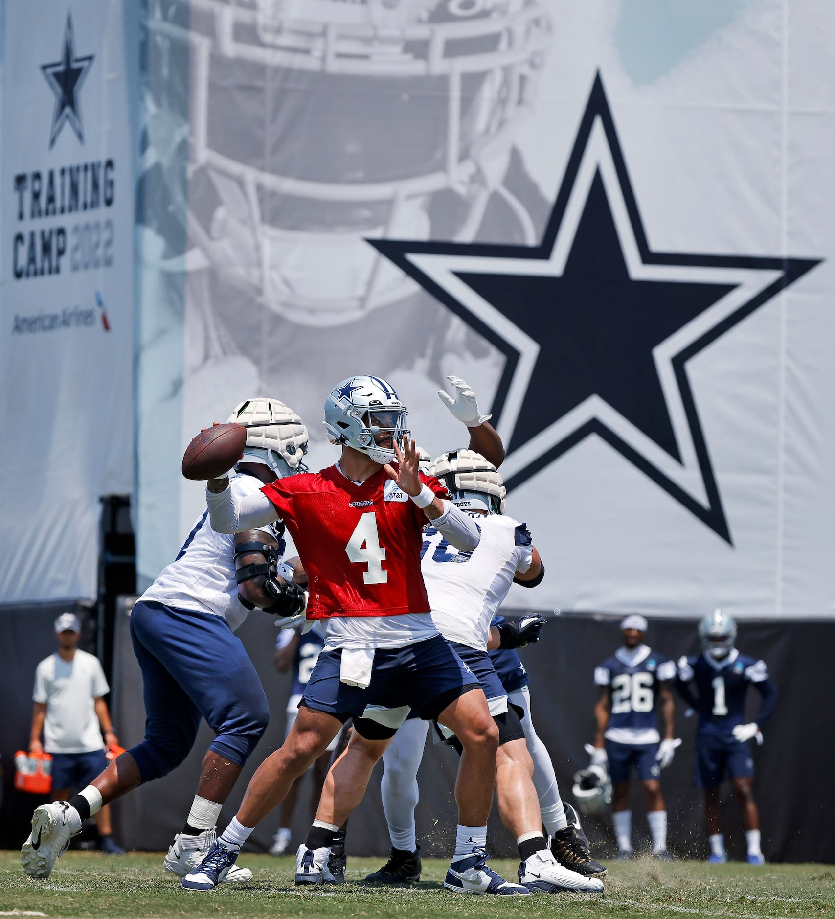 Dallas Cowboys quarterback Dak Prescott (4) drops back and throws a pass during the second...