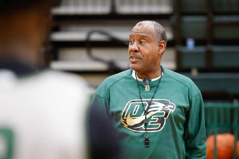 DeSoto High School boys basketball head coach Richard 
Bacon during practice in DeSoto on...