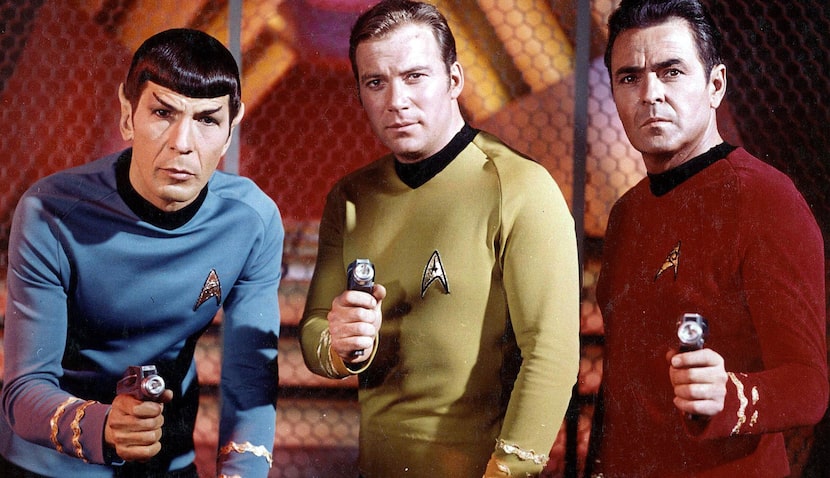 Actors Leonard Nimoy, William Shatner and James Doohan from the original "Star Trek" series....