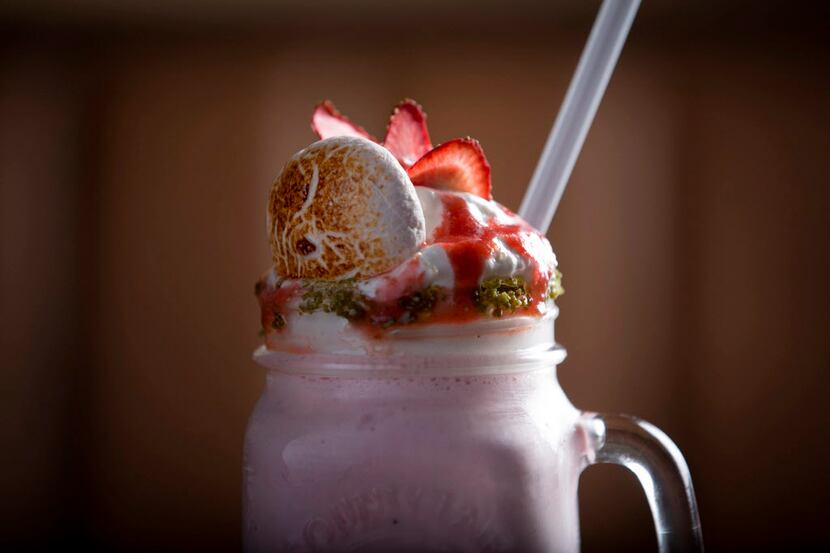 A strawberry shake at The Royale Magnificent Burgers Thursday, February 18, 2016 in Plano,...