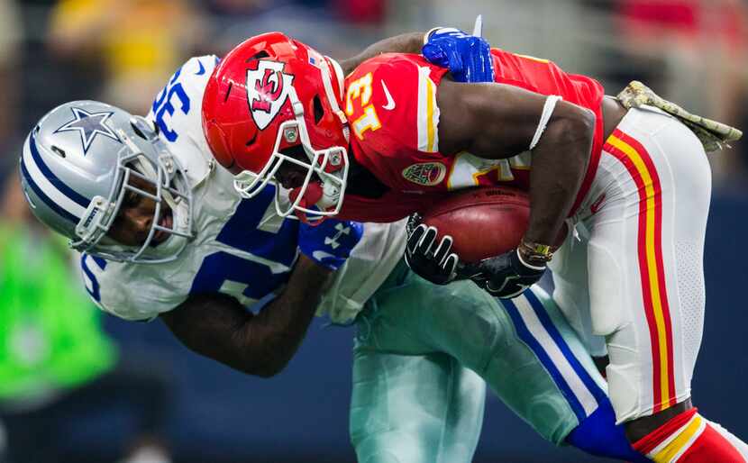 Dallas Cowboys strong safety Kavon Frazier (35) tackles Kansas City Chiefs wide receiver...