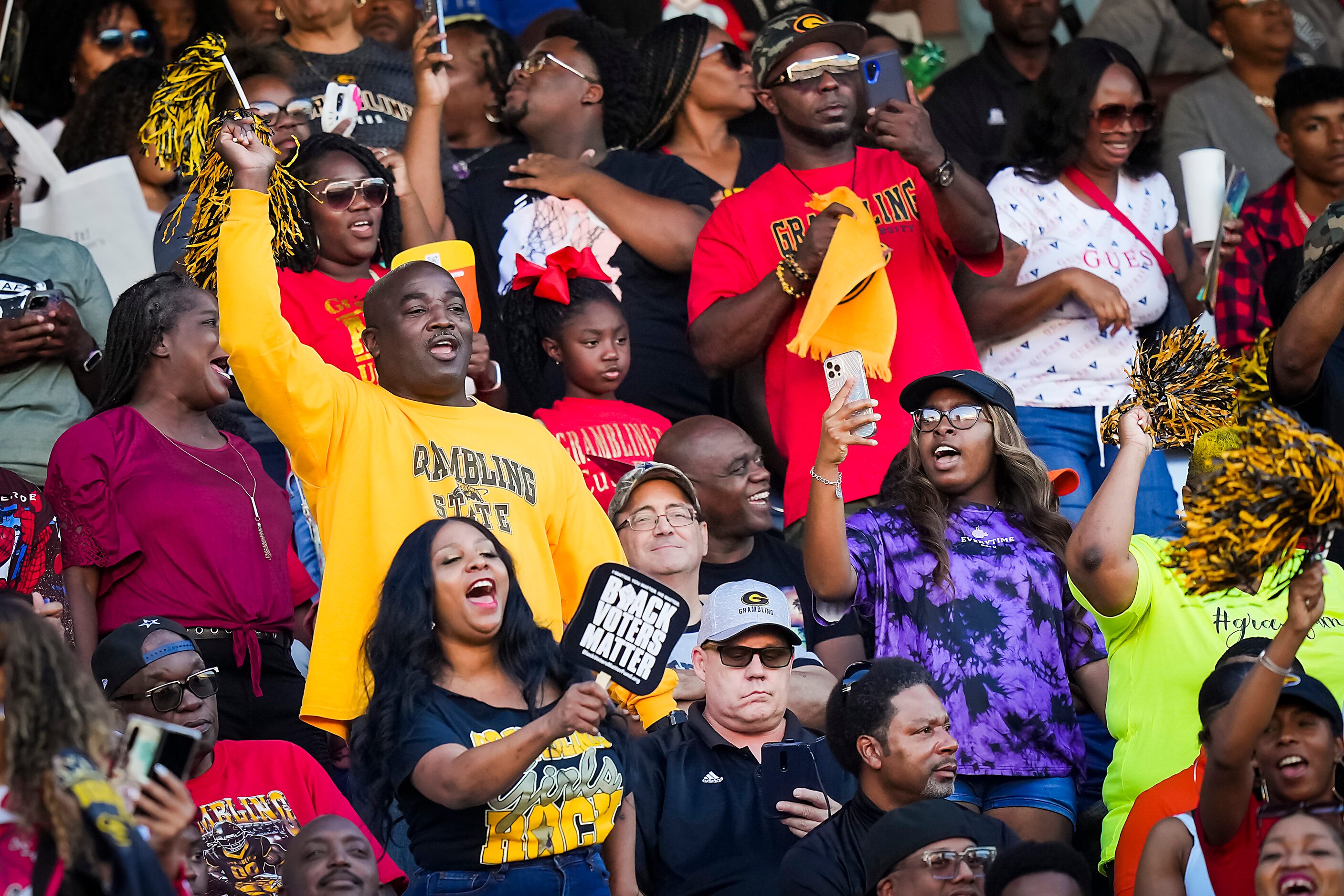 Grambling fans cheer their team during the first half of the State Fair Classic NCAA...