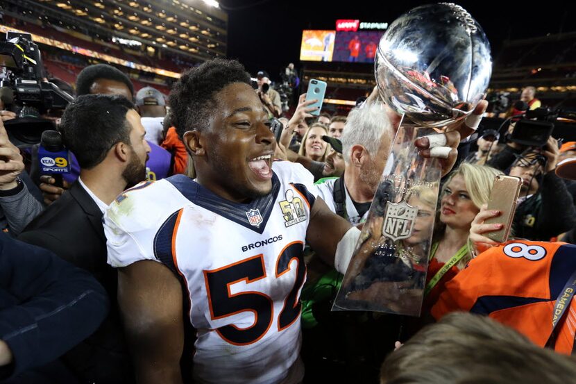 Feb 7, 2016; Santa Clara, CA, USA; Denver Broncos outside linebacker Corey Nelson (52)...