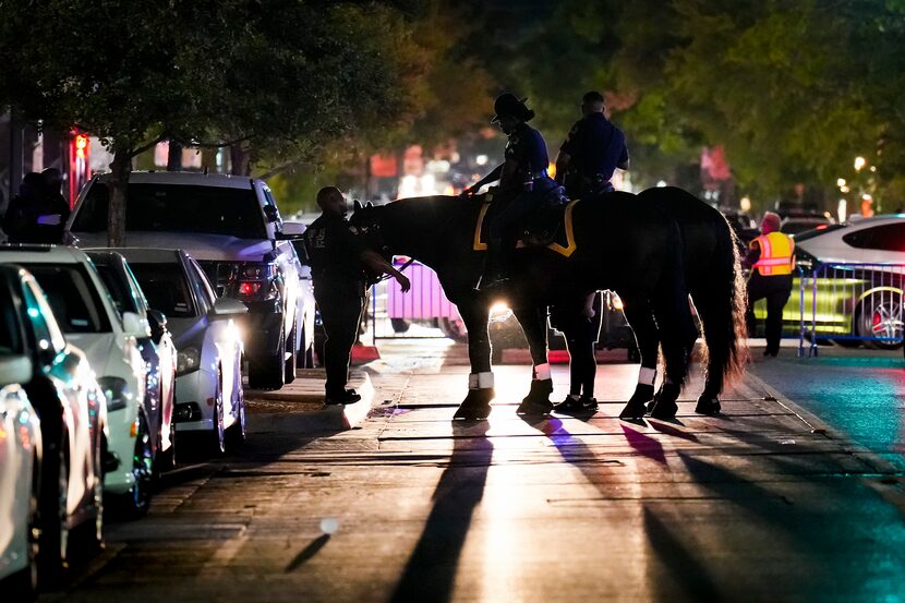 Dallas mounted police officers patrol in Deep Ellum on Saturday, Sept. 17, 2022, in Dallas.