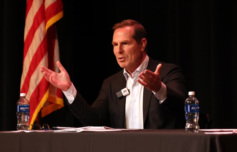 Pete Marocco, Executive Director of Dallas Hero, speaks in favor of an amendment during a...