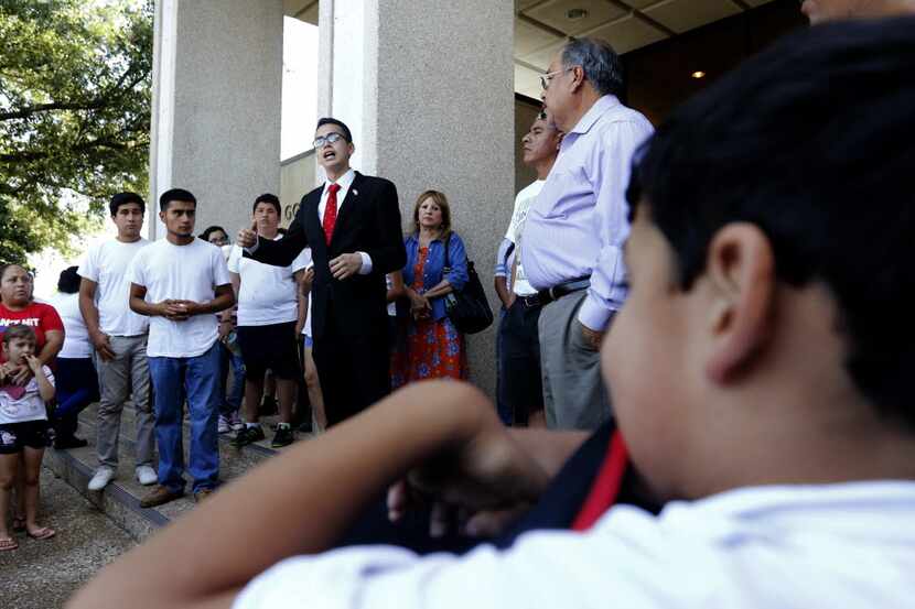  At Corsicana City Hall, Jose Manuel Santoyo addressed large crowd protesting immigration...