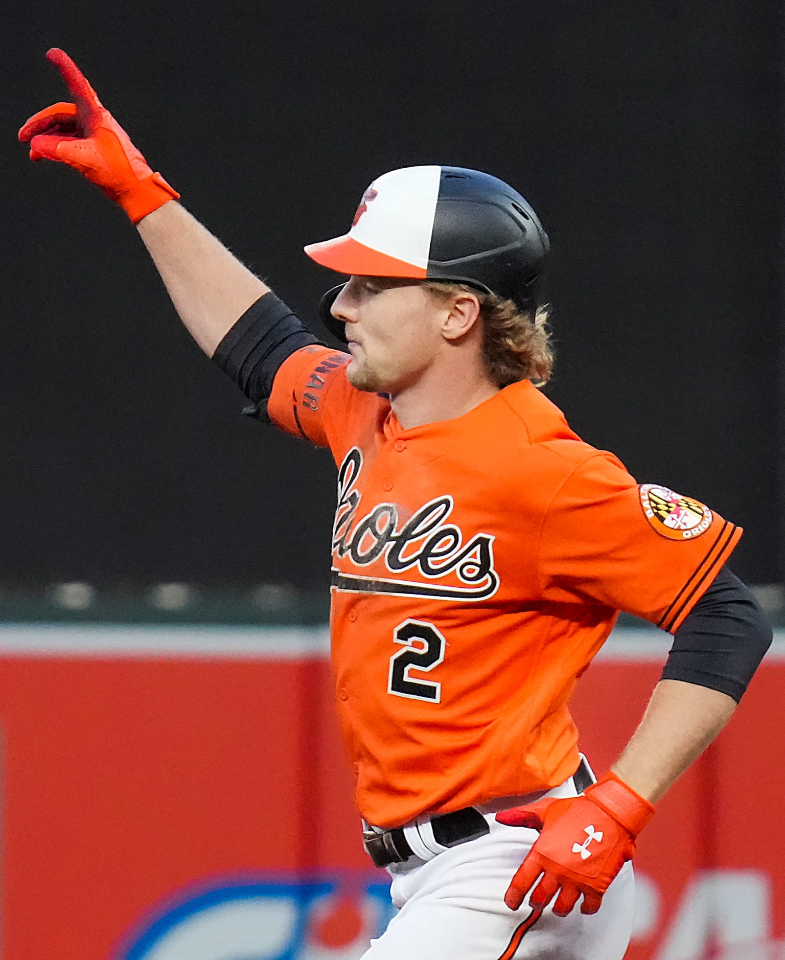 Baltimore Orioles third baseman Gunnar Henderson rounds the bases after hitting a home run...