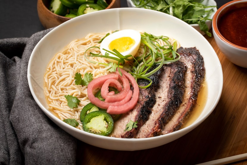 Texas ramen soup with brisket 