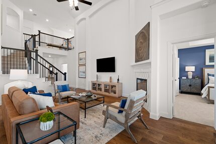 Living room with stairs in an energy efficient Beazer Home.