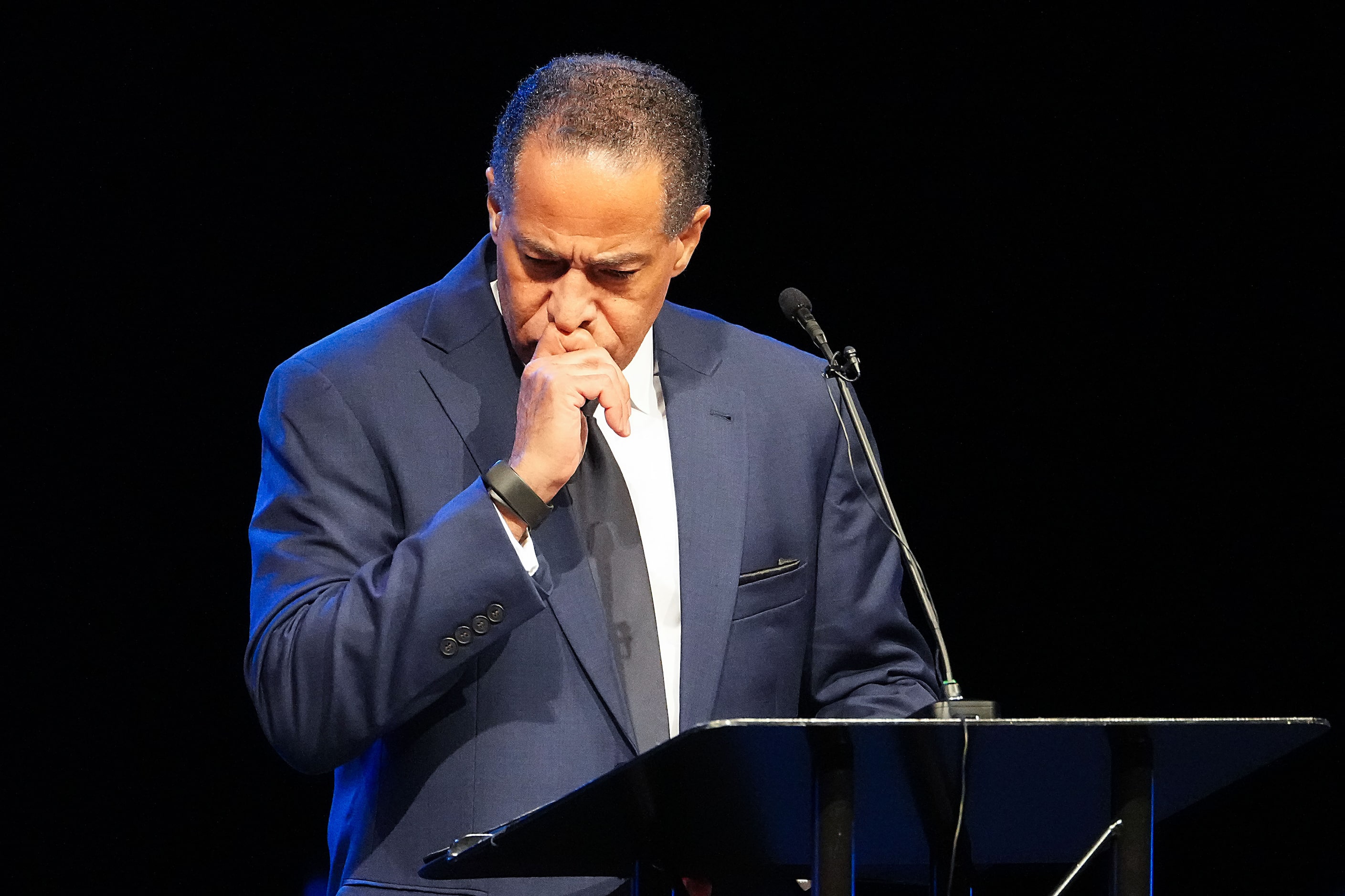 Dallas Diggs of Oak Cliff Bible Fellowship delivers a eulogy during funeral services for...