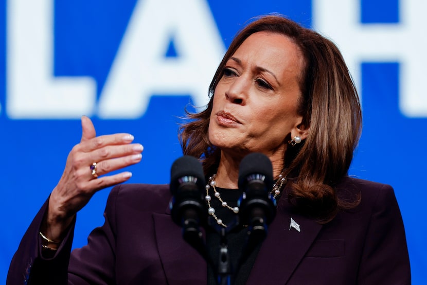 Vice President Kamala Harris shares her remarks during the American Federation of Teachers...