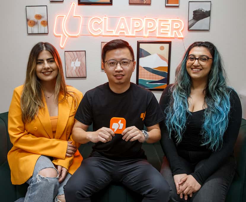 Clapper CEO Edison Chen (center) sits with Clapper content strategist Oriana Valderrama...