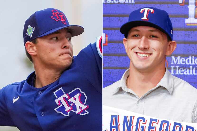 Texas Rangers prospects Jack Leiter (left) and Wyatt Langford (right).