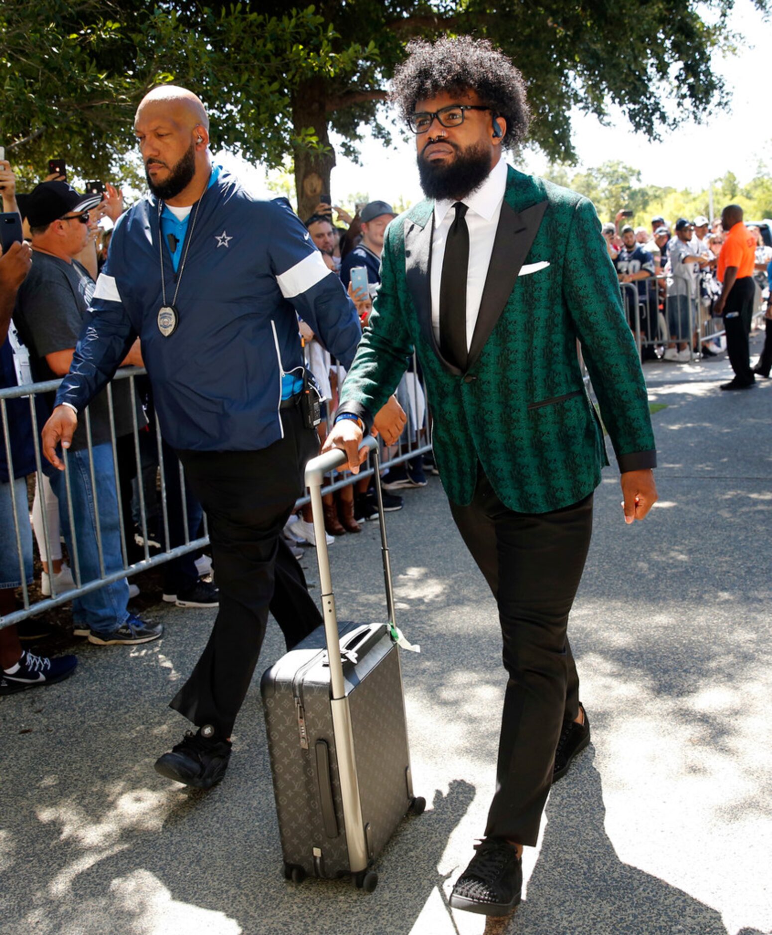 Dallas Cowboys running back Ezekiel Elliott arrives at AT&T Stadium in Arlington, Texas for...