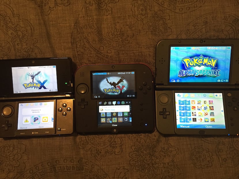 From left to right: The original launch 3DS, the 2DS, the New 3DS XL.
