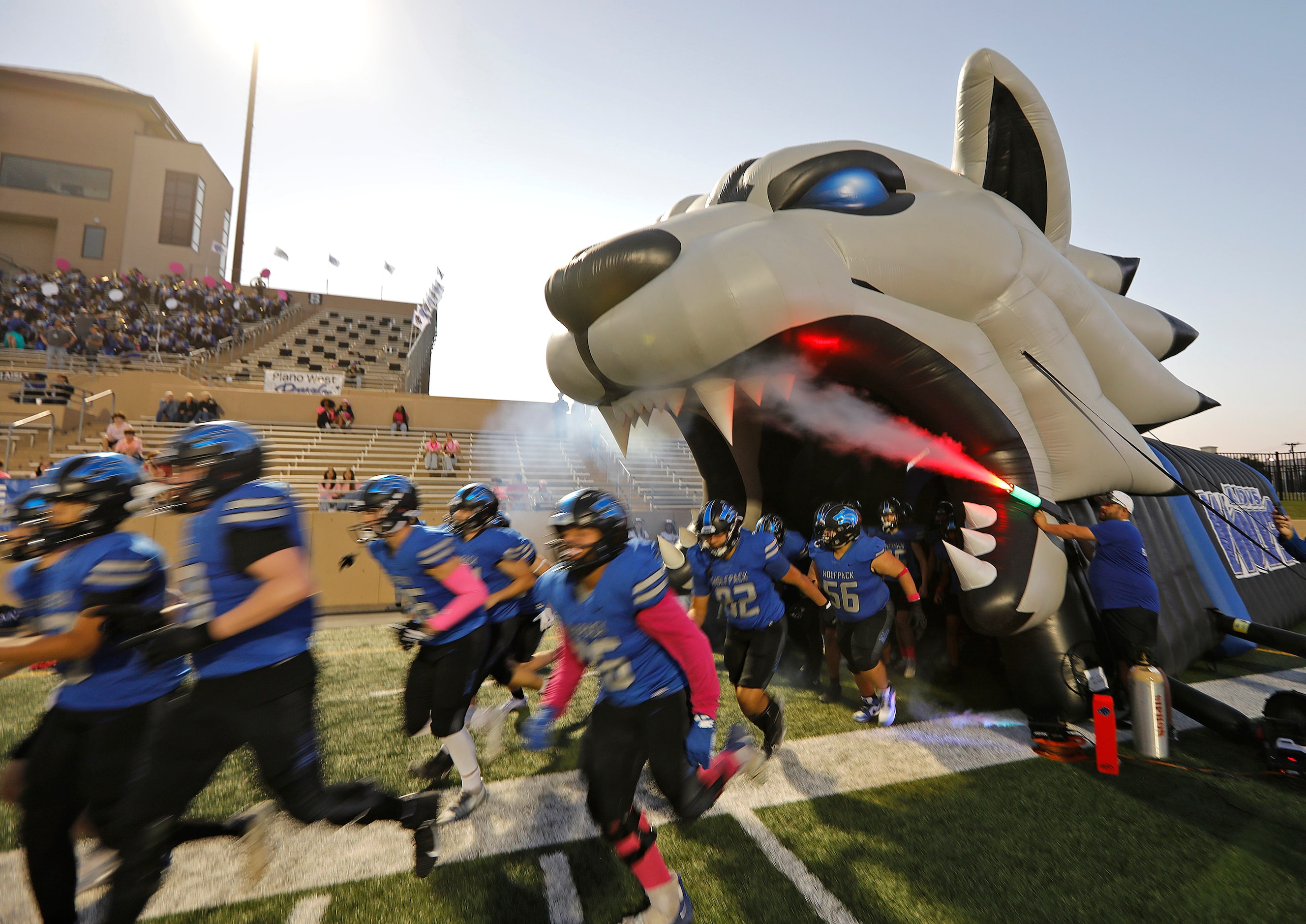 Plano West High School takes the field before kickoff as Plano West High School hosted Allen...