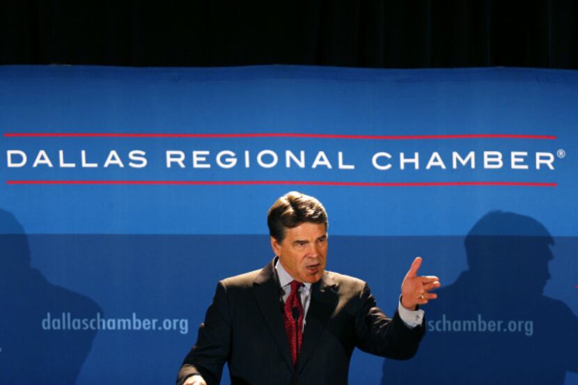 Rick Perry spoke at the Dallas Regional Chamber before taping an interview in which he...