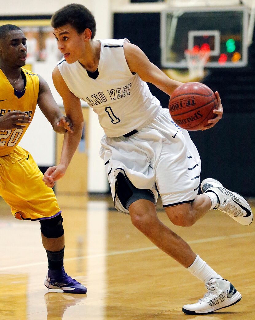 Plano West High School's D.J. Hogg (right), picutred here in a game against Richardson,...