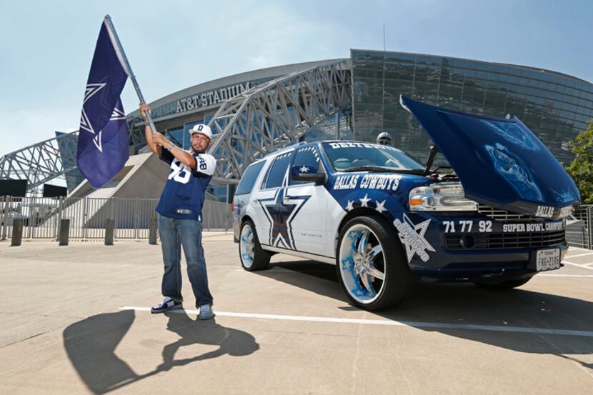  Mike Nava poses with his truck Deztruction inspired by the Dallas Cowboys at AT&T Stadium...