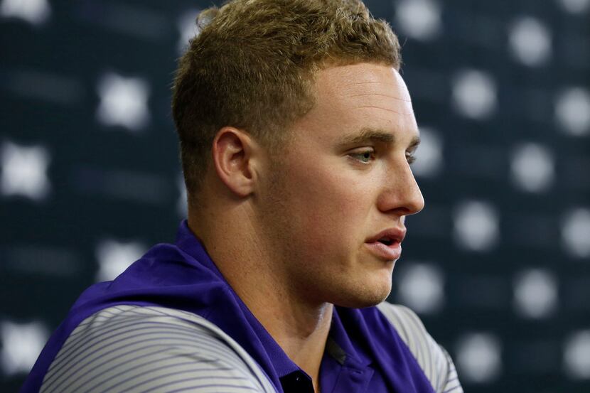 TCU linebacker Ty Summers speaks during a press interview at the Big 12 Football Media Days...
