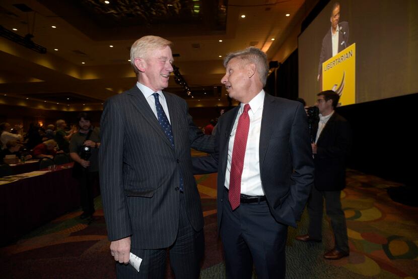 Gary Johnson, right, the Libertarian presidential nominee, with his running mate William...