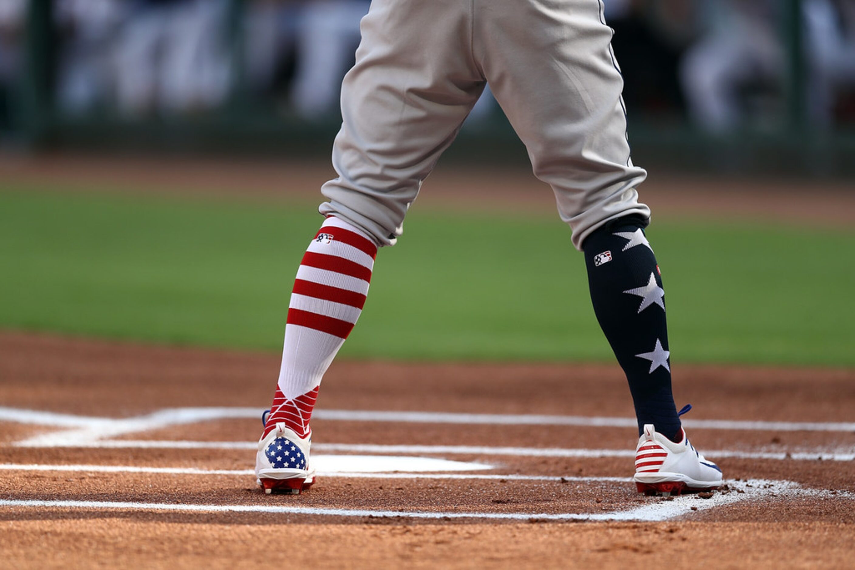 ARLINGTON, TX - JULY 04:  The socks of George Springer #4 of the Houston Astros at Globe...