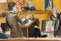 In this courtroom sketch, defense attorney Susan Necheles, center, cross examines Stormy...