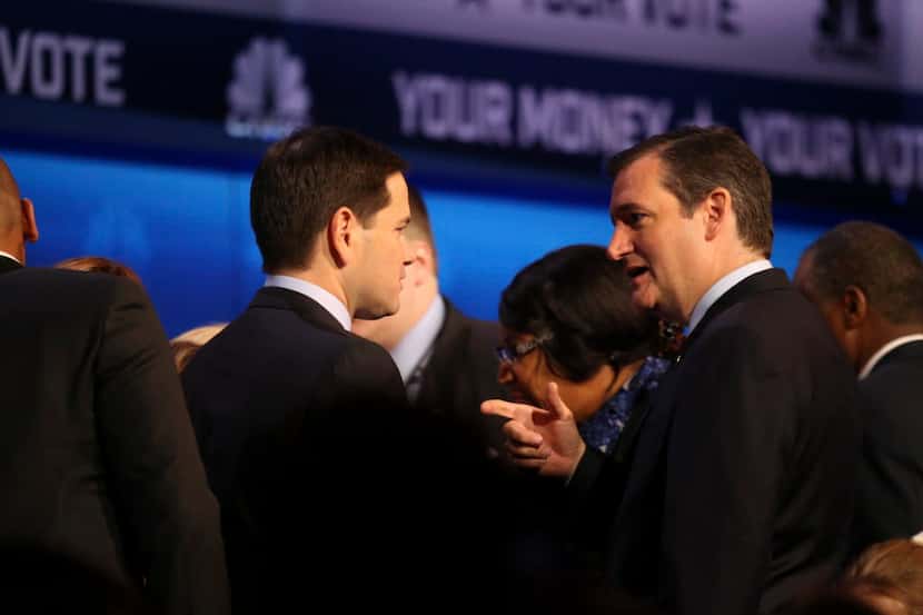  Republican presidential hopefuls Sens. Marco Rubio, left, and Ted Cruz after the Republican...