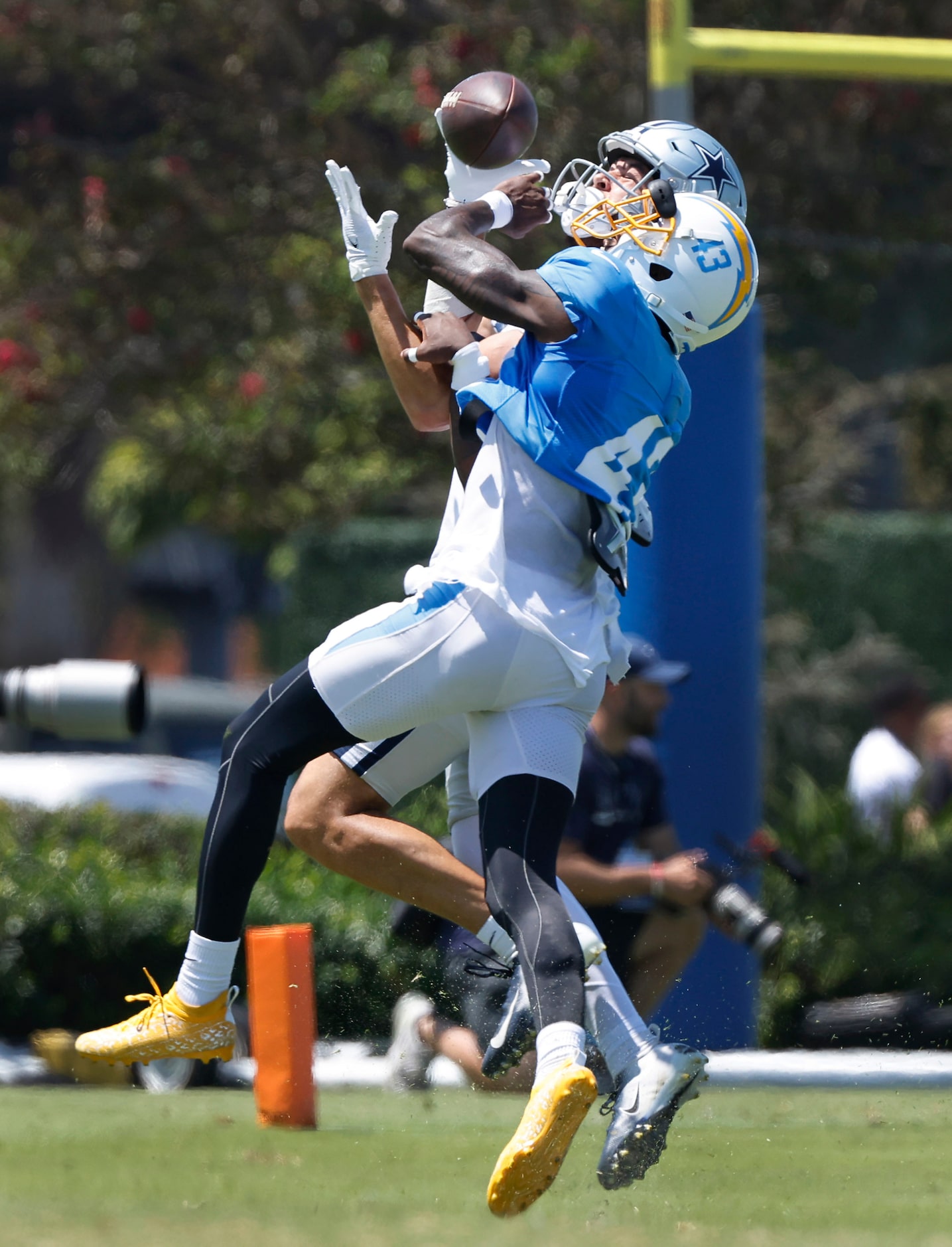 Dallas Cowboys wide receiver Simi Fehoko (81) and Los Angeles Chargers cornerback Michael...