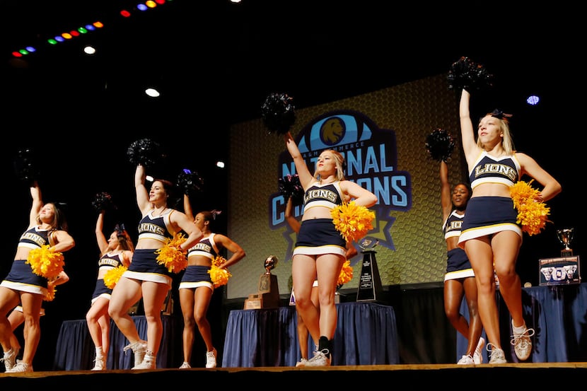 Texas A&M University-Commerce cheerleaders performed during Friday's celebration of the...