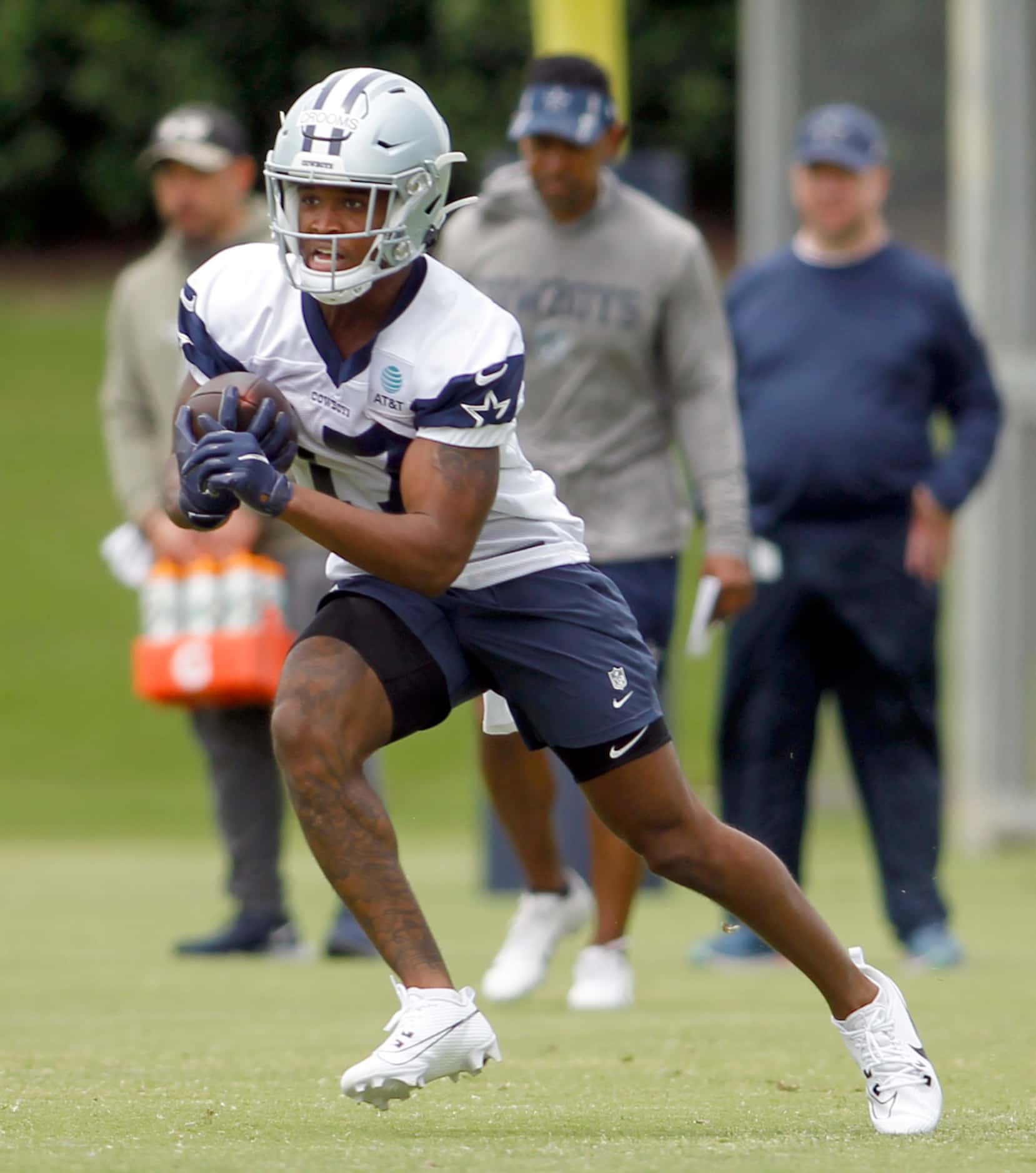 Dallas Cowboys receiver Corey Crooms (17) makes a cut after pulling in a reception during a...