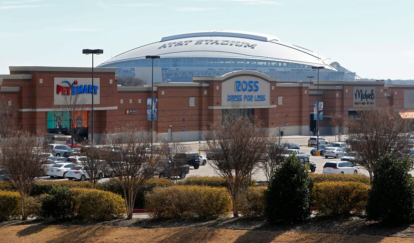 Lincoln Square Shopping Center in Arlington is shown in 2018 with AT&T Stadium in the...