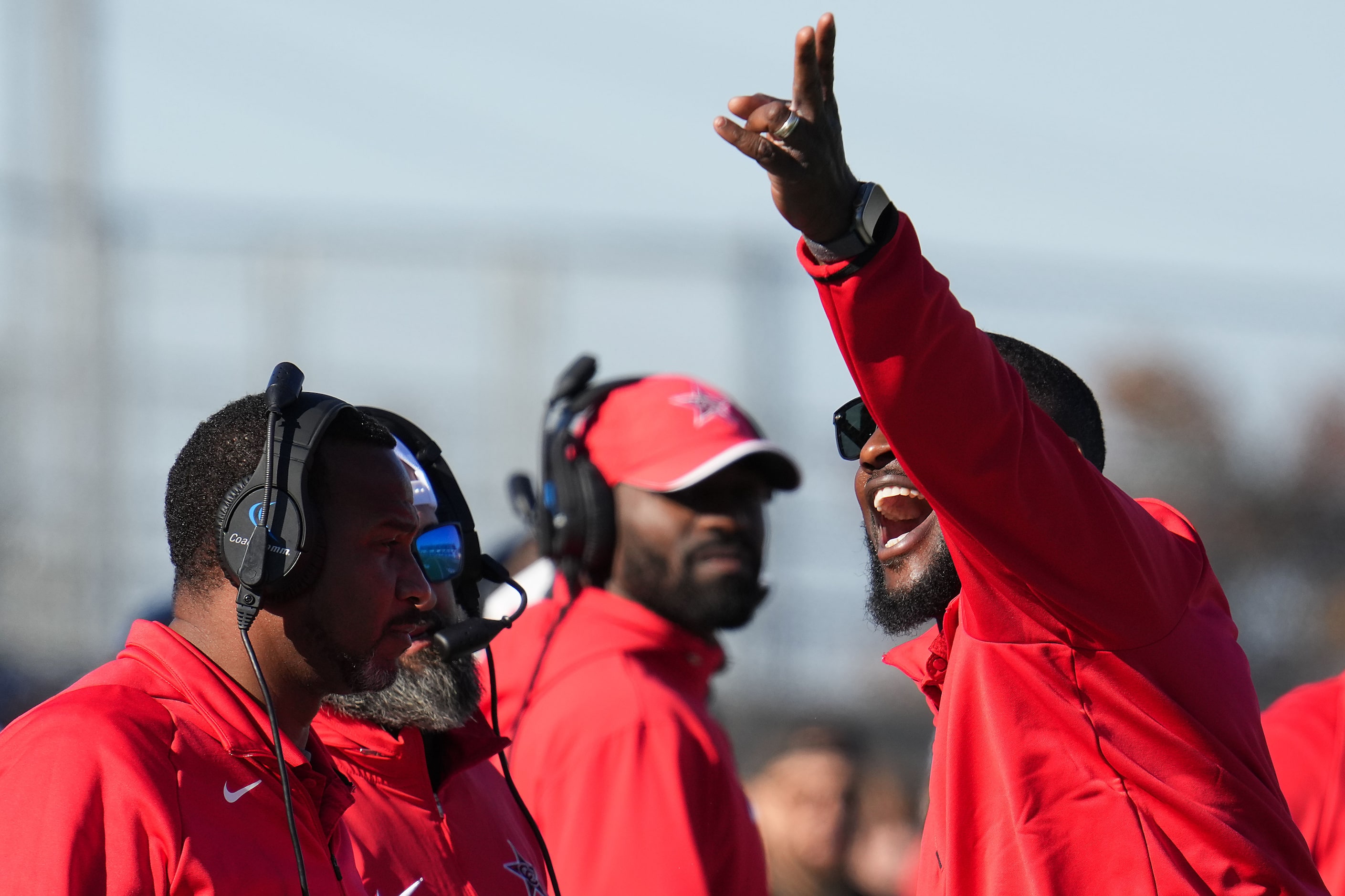 Coppell head coach Antonio Wiley reacts after a North Crowley touchdown during the first...