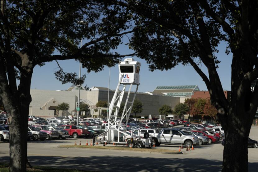 The Arlington Police Department's sky watch towers are in place at The Parks mall to keep a...
